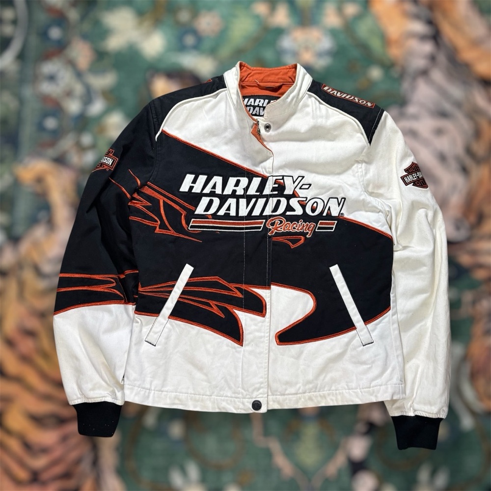 Vintage Harley Davidson Screamin Eagle Racing Biker Jacket Full Zip Flames Small